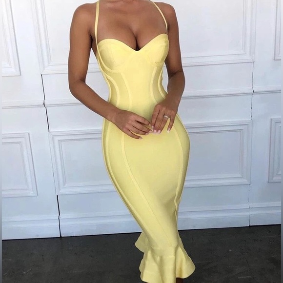 House of CB Dresses & Skirts - HOUSE OF CB 'Martine' Lemon Fluted Bustier Bandage Dress NWOT